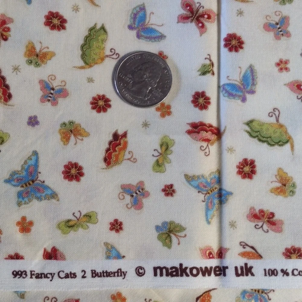 993 Fancy Cats 2 Butterfly Makower UK 100% Cotton Fabric 42